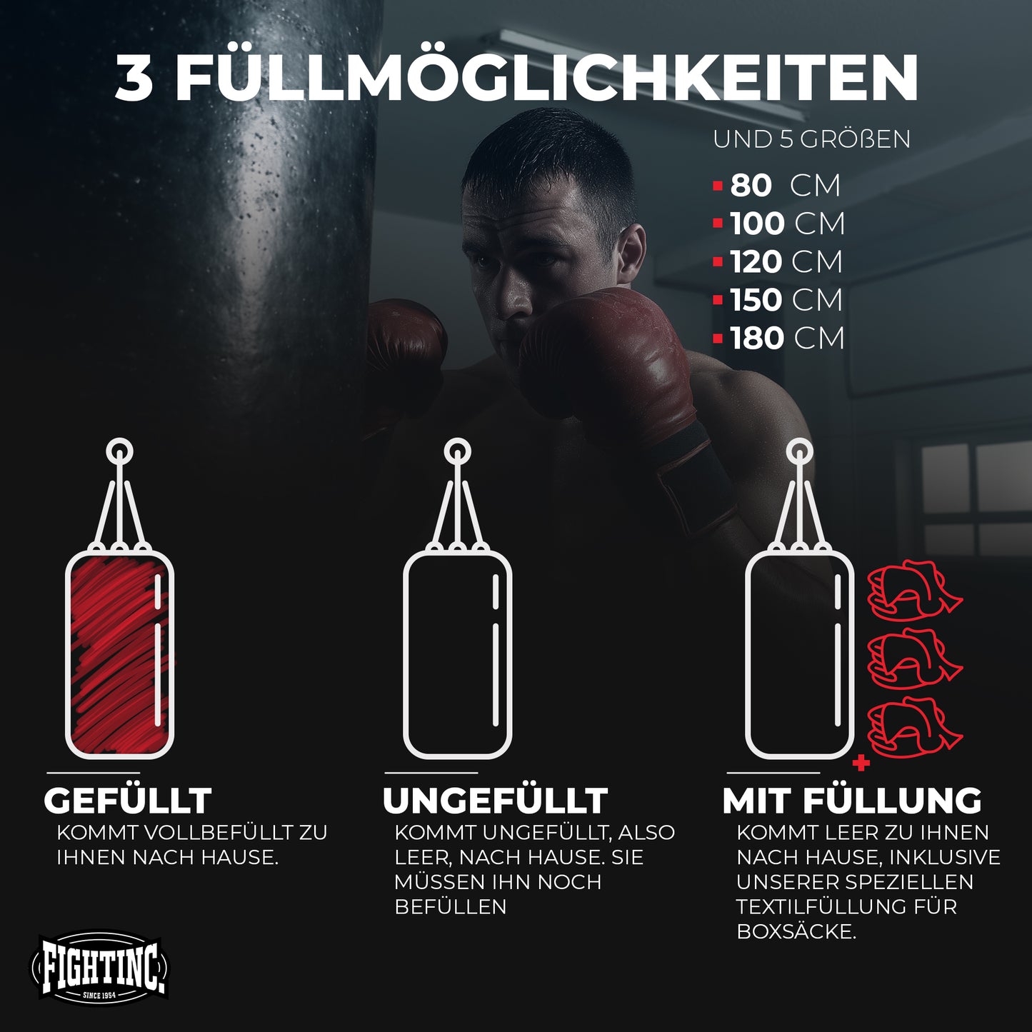 Fightinc. Boxsack "Classic" GEFÜLLT / UNGEFÜLLT / MIT FÜLLUNG